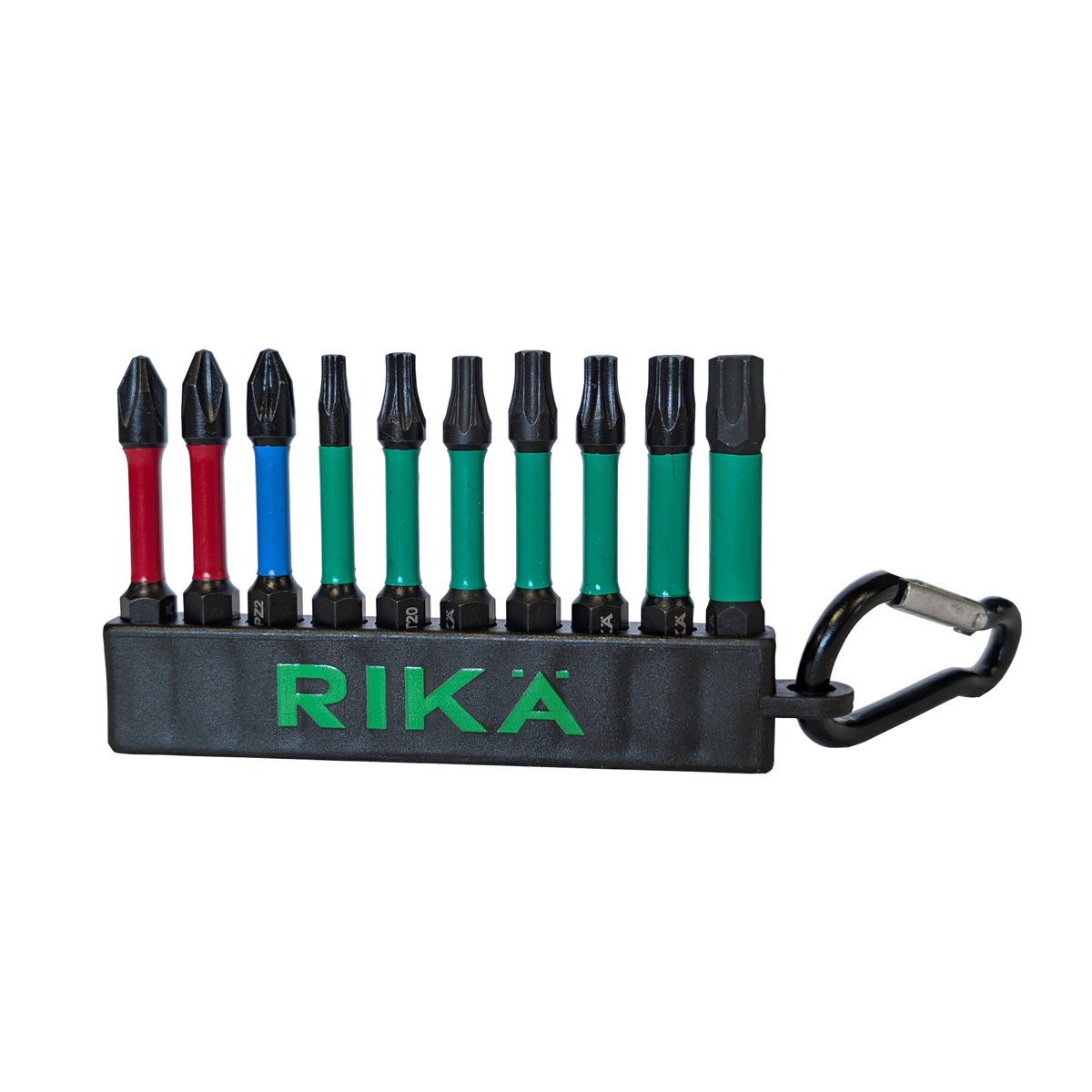 Rikä 10-Piece Carabiner Torsion Bit Set - S2 Steel Impact Bits